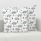 Cute quirky armadillo cactus woodland fun wester theme kids animals pattern and geometric details scandinavian style pastel mint gender neutral