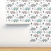 Cute quirky armadillo cactus woodland fun wester theme kids animals pattern and geometric details scandinavian style pastel mint gender neutral