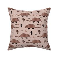 Cute quirky armadillo cactus woodland fun wester theme kids animals pattern and geometric details scandinavian style pastel sand and beige