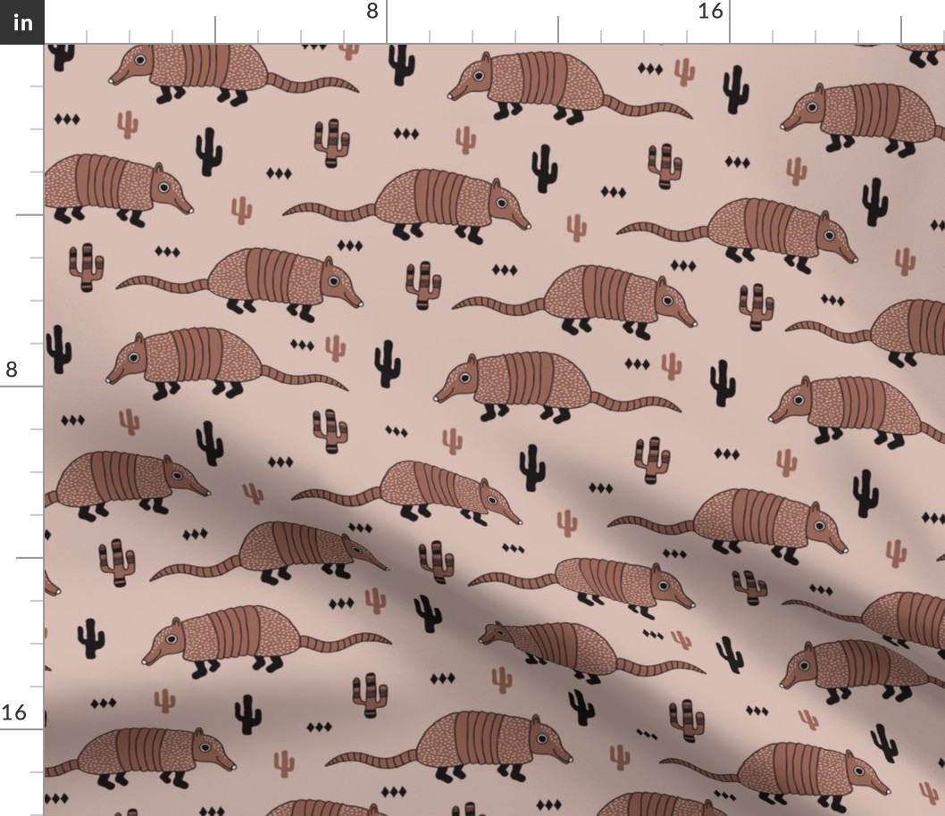 Cute quirky armadillo cactus woodland fun wester theme kids animals pattern and geometric details scandinavian style pastel sand and beige