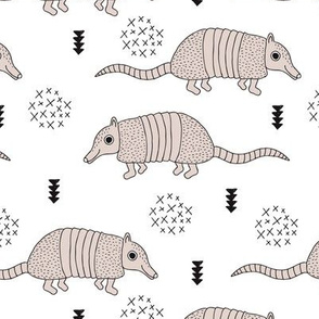 Cute quirky armadillo cactus woodland fun wester theme kids animals pattern and geometric details scandinavian style pastel black and white