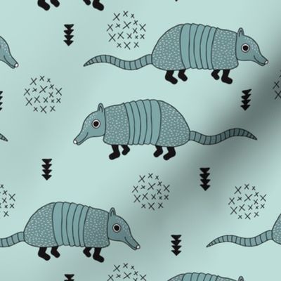 Cute quirky armadillo cactus woodland fun wester theme kids animals pattern and geometric details scandinavian style pastel blue
