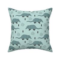 Cute quirky armadillo cactus woodland fun wester theme kids animals pattern and geometric details scandinavian style pastel blue