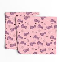 Adorable girls tiger kitten fun leopard panther style cat illustration and geometric details pink violet