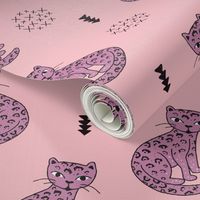 Adorable girls tiger kitten fun leopard panther style cat illustration and geometric details pink violet