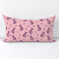 Adorable girls tiger kitten fun leopard panther style cat illustration and geometric details pink violet