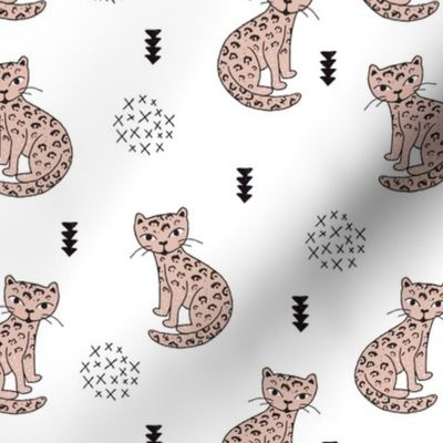 Adorable gender neutral tiger kitten fun panther style cat illustration and geometric details beige black and white