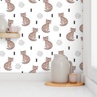 Adorable gender neutral tiger kitten fun panther style cat illustration and geometric details beige black and white