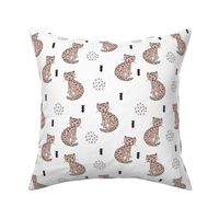 Adorable gender neutral tiger kitten fun panther style cat illustration and geometric details beige black and white