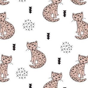 Adorable gender neutral tiger kitten fun panther style cat illustration and geometric details beige black and white