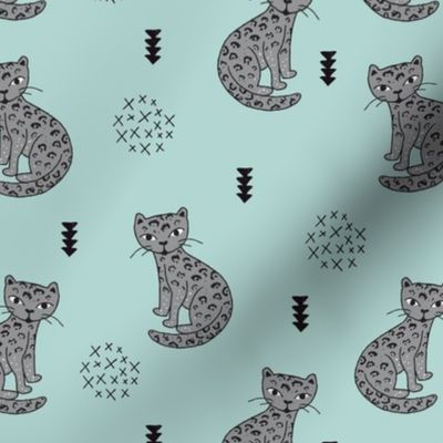 Adorable boys tiger kitten fun panther style cat illustration and geometric details gray and soft blue