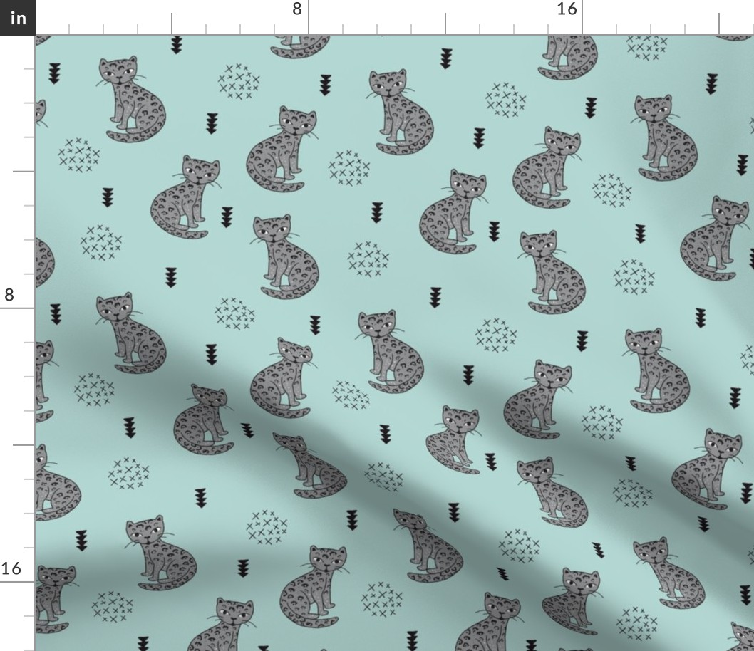 Adorable boys tiger kitten fun panther style cat illustration and geometric details gray and soft blue