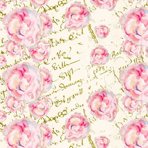 watercolor roses pale on French Script