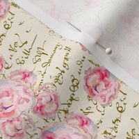 Watercolor Roses on French Script