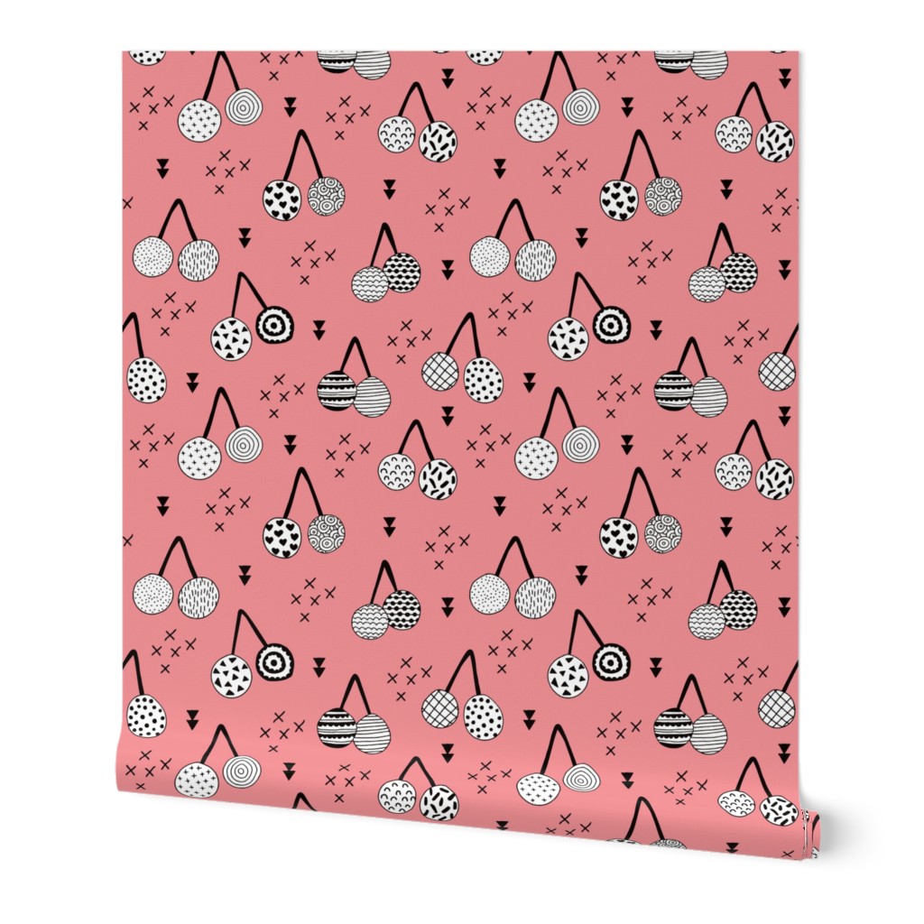 Spring summer fruit designs cherry blossom and arrows Scandinavian illustration Pink