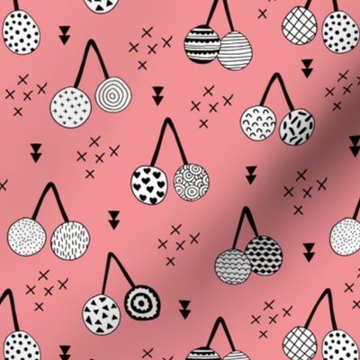 Spring summer fruit designs cherry blossom and arrows Scandinavian illustration Pink