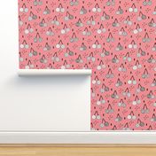 Spring summer fruit designs cherry blossom and arrows Scandinavian illustration Pink