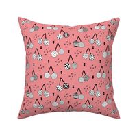 Spring summer fruit designs cherry blossom and arrows Scandinavian illustration Pink