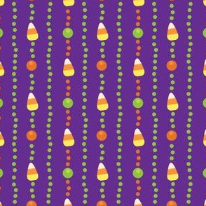 Halloween Candy Corn, Poka Dot Stripes on Purple