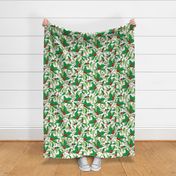 Mistletoe Holly Berries Seamless Pattern. Vibrant Red Green 