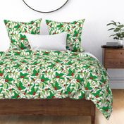 Mistletoe Holly Berries Seamless Pattern. Vibrant Red Green 