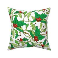 Mistletoe Holly Berries Seamless Pattern. Vibrant Red Green 