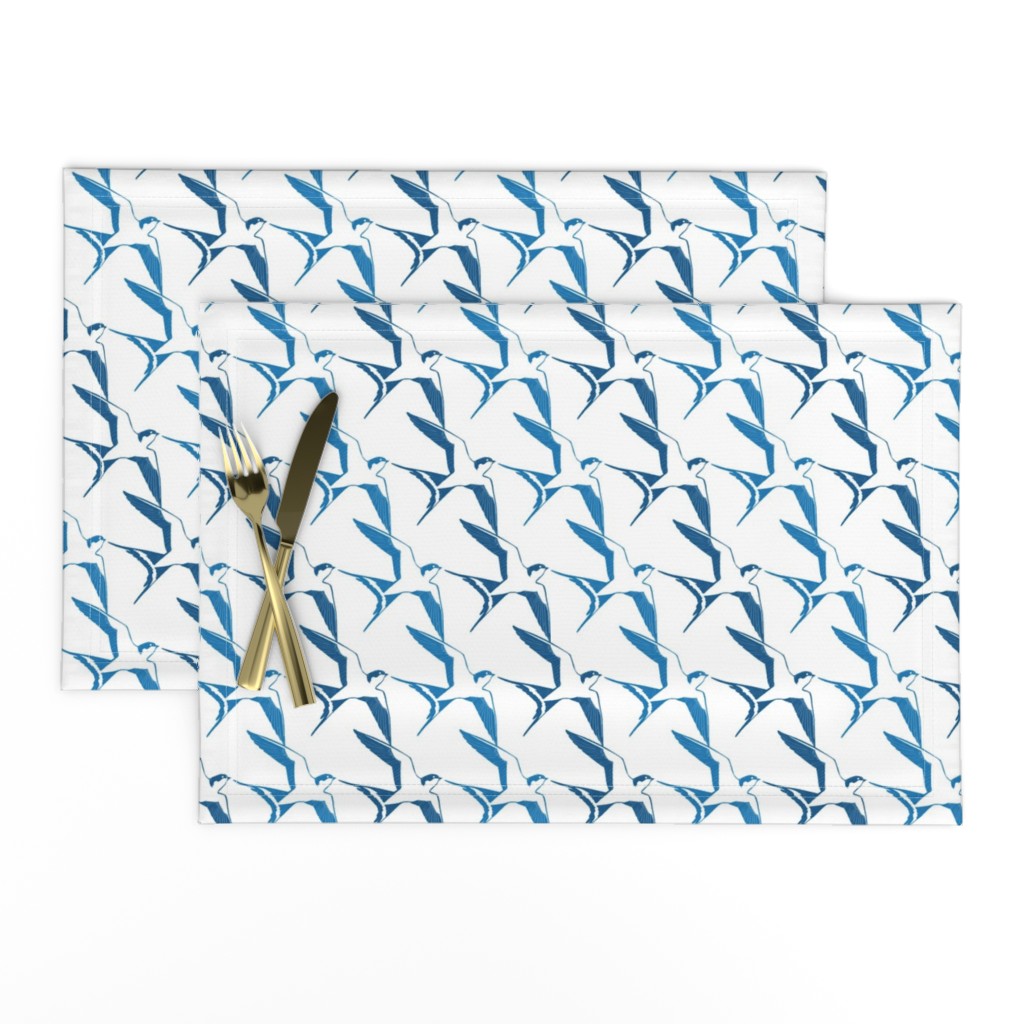 Blue White Swallows Birds Geometric Seamless Pattern