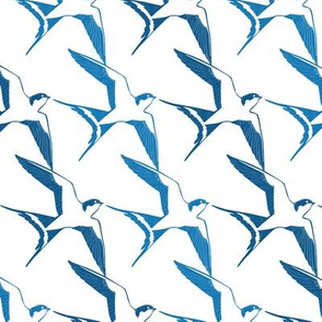 Blue White Swallows Birds Geometric Seamless Pattern