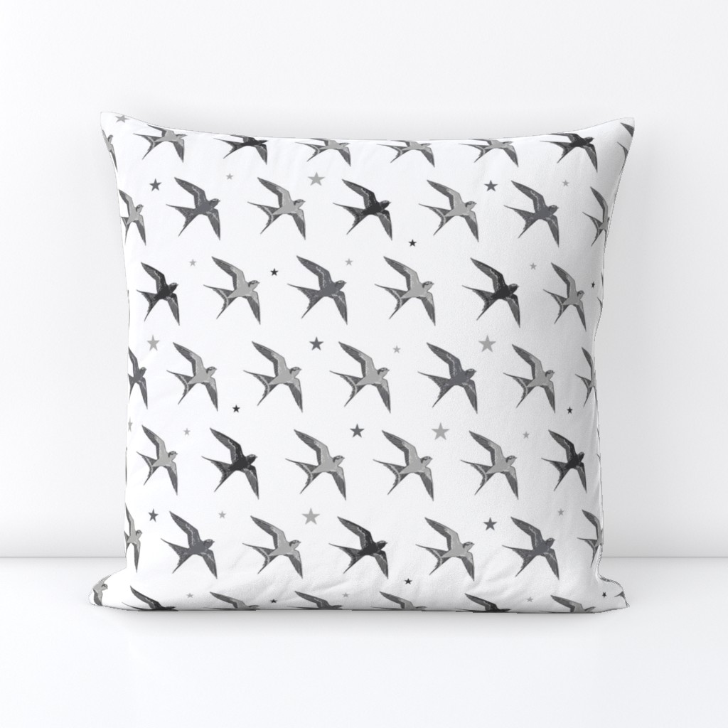 Flying Swallows Birds Diagonal Seamless Pattern