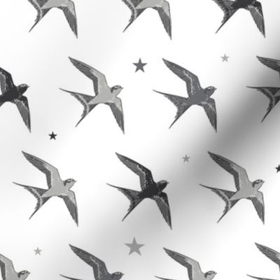 Flying Swallows Birds Diagonal Seamless Pattern