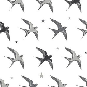 Flying Swallows Birds Diagonal Seamless Pattern