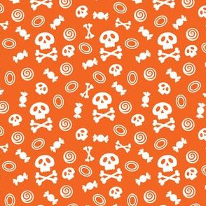 Halloween Skull and Crossbones and Candy on Orange