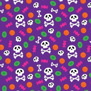 Halloween Skull and Crossbones and Candy on Orange