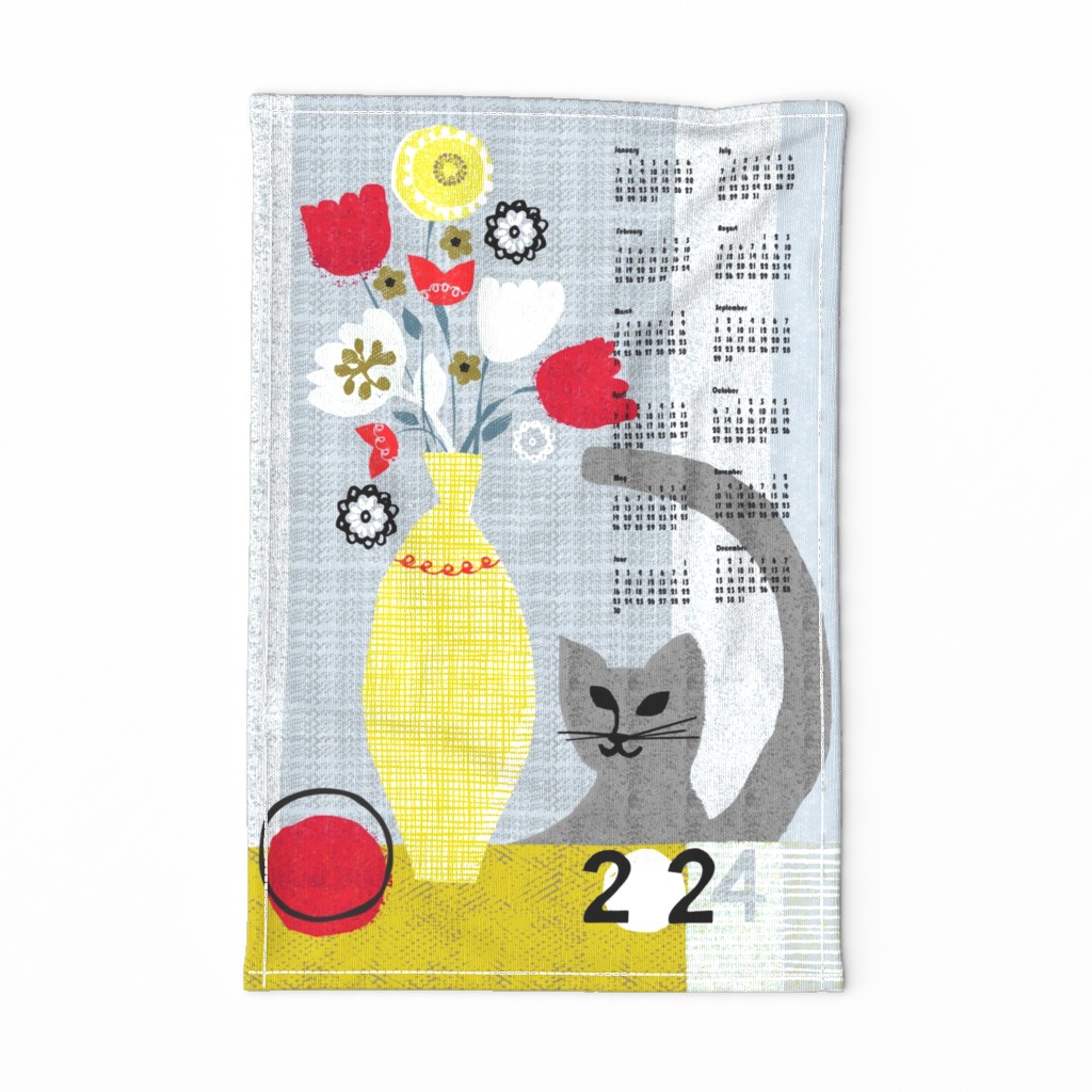 2024 still life w/ cat tea towel calendar-gray