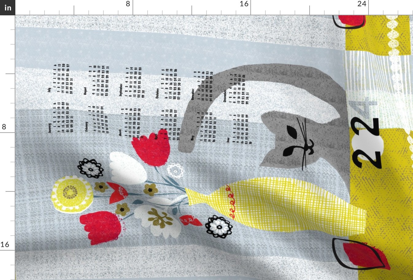 2024 still life w/ cat tea towel calendar-gray