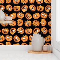 Halloween Funny Pumpkin, Jack-o-lantern Faces on Black
