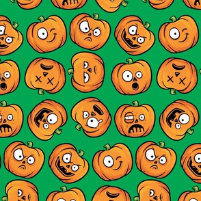 Halloween Funny Pumpkin, Jack-o-lantern Faces on Green