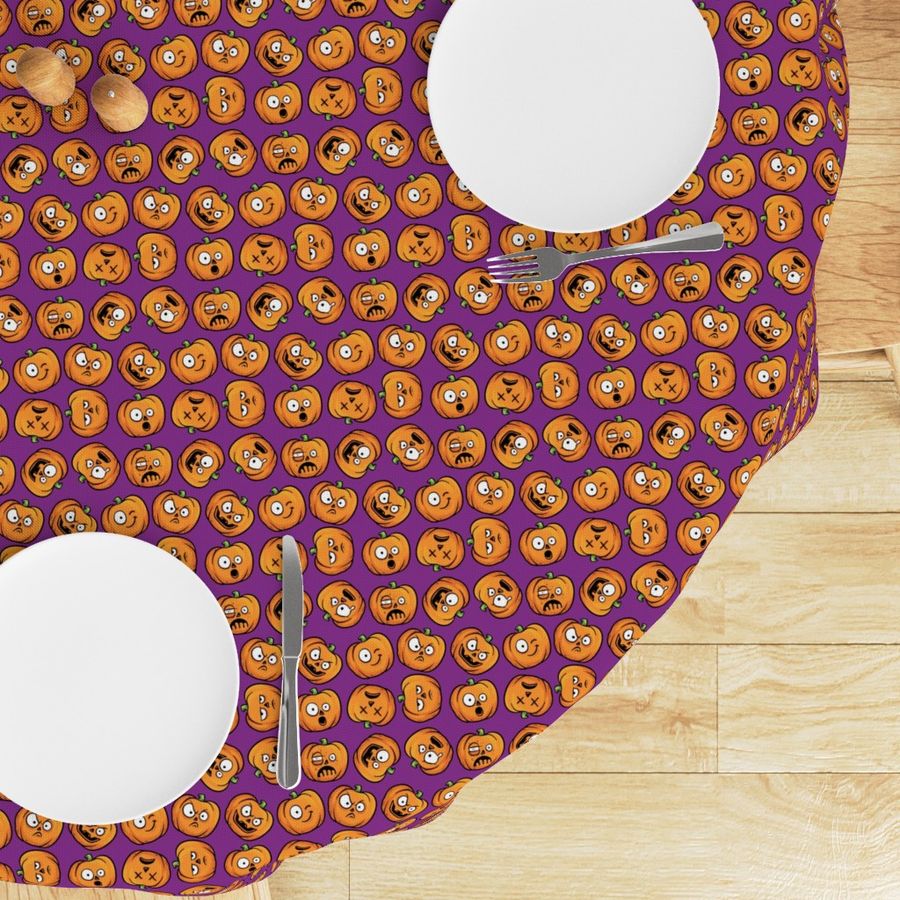 Halloween Funny Pumpkin, Jack-o-lantern Faces on Purple