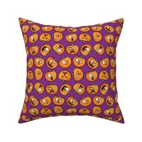 Halloween Funny Pumpkin, Jack-o-lantern Faces on Purple