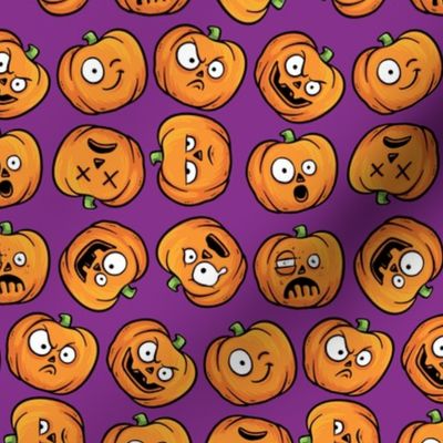 Halloween Funny Pumpkin, Jack-o-lantern Faces on Purple