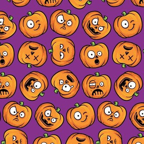 Halloween Funny Pumpkin, Jack-o-lantern Faces on Purple