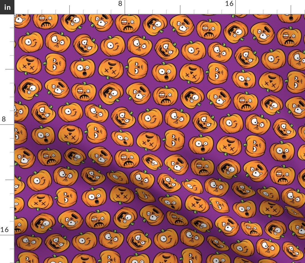 Halloween Funny Pumpkin, Jack-o-lantern Faces on Purple