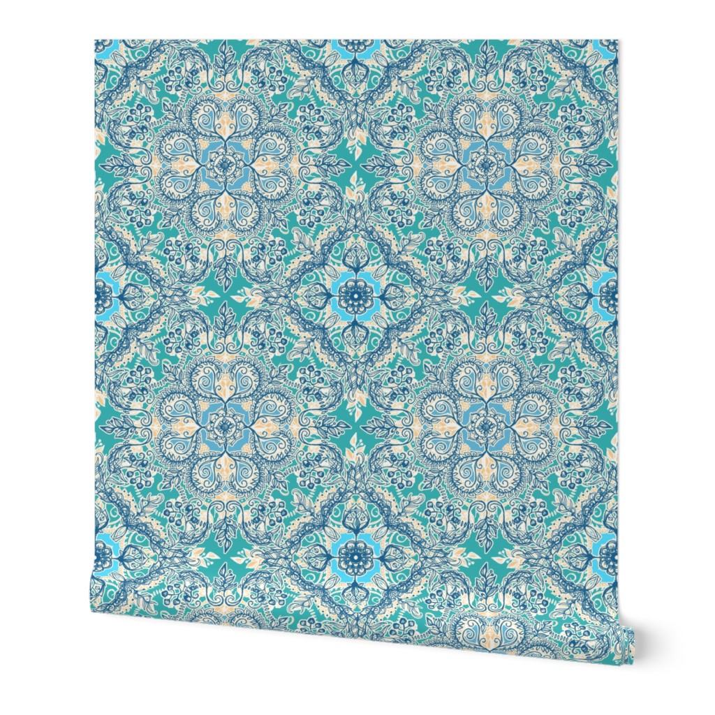 Gypsy Floral in Teal, Cream and Blue