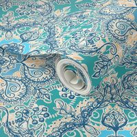 Gypsy Floral in Teal, Cream and Blue