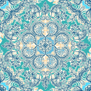 Gypsy Floral in Teal, Cream and Blue