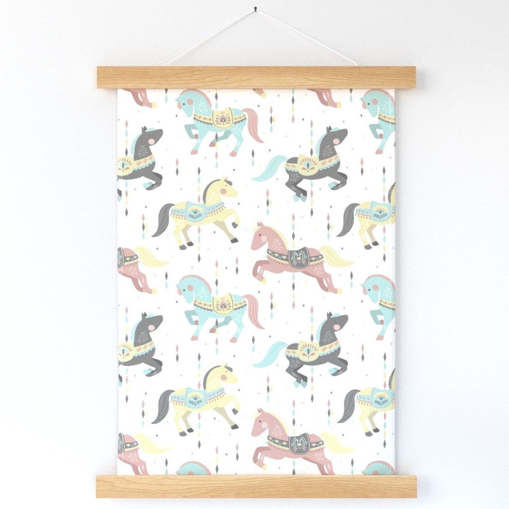 Carousel Horses // by petite_circus // mint cream gray white pastel // cute kids baby nursery //