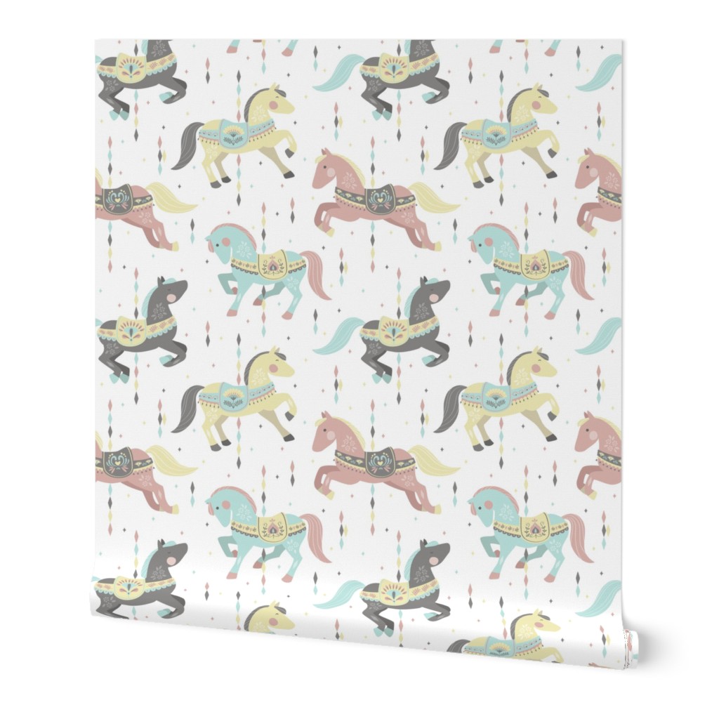 Carousel Horses // by petite_circus // mint cream gray white pastel // cute kids baby nursery //