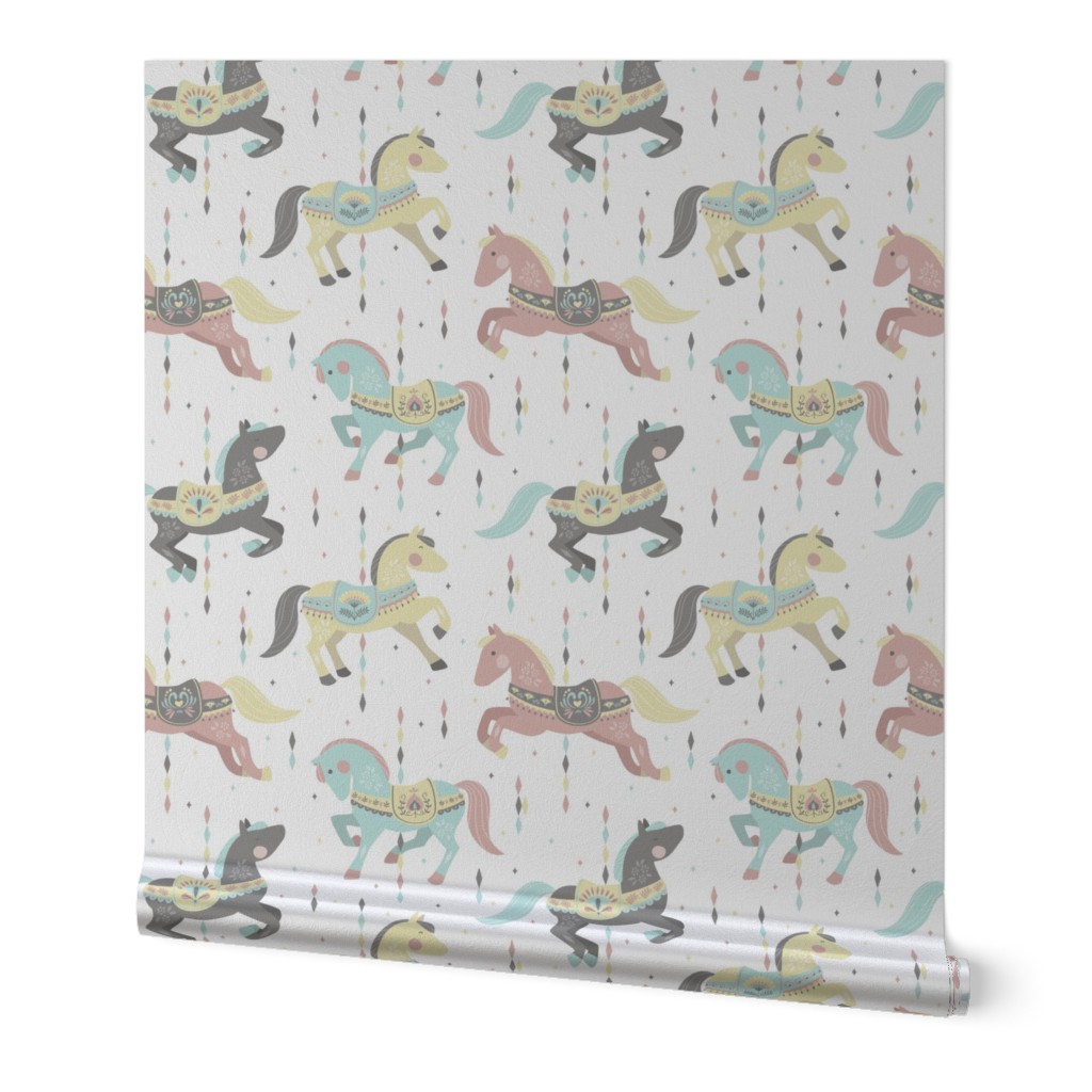 Carousel Horses // by petite_circus // mint cream gray white pastel // cute kids baby nursery //