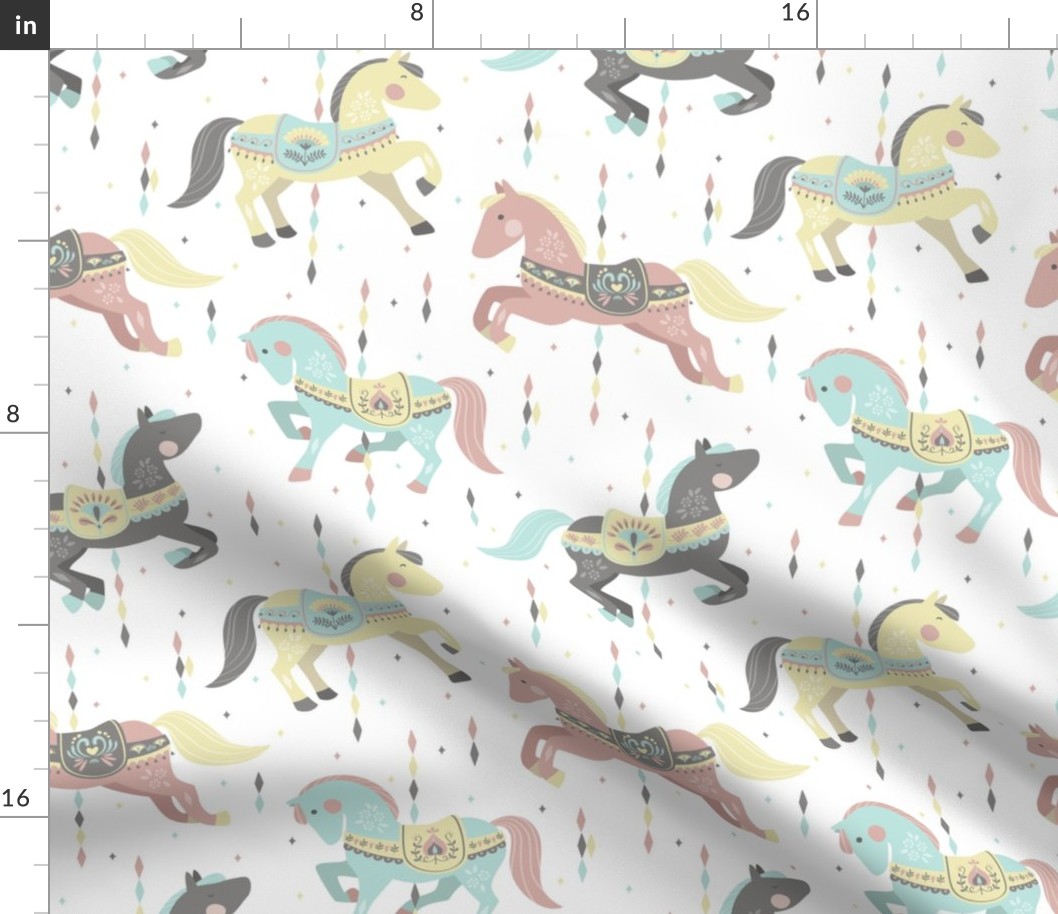 Carousel Horses // by petite_circus // mint cream gray white pastel // cute kids baby nursery //