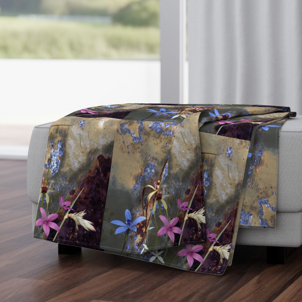 Silky_Blue_orchid_with_Blue_rusty_tin_spoonflower